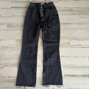 ABERCROMBIE & FITCH Jeans Womens 26/2 LONG Kick CropFlare Black Denim Button Fly